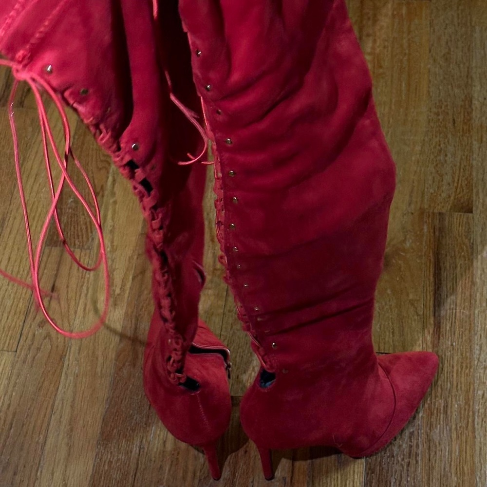 Red Thigh High Windsor Heeled Boots